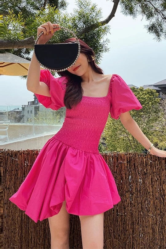 French Vintage Fairy Dress Women Red Sweet Princess Party Mini Dress Female 2021 Summer Beach Puff Sleeve Holiday Korean Dresses