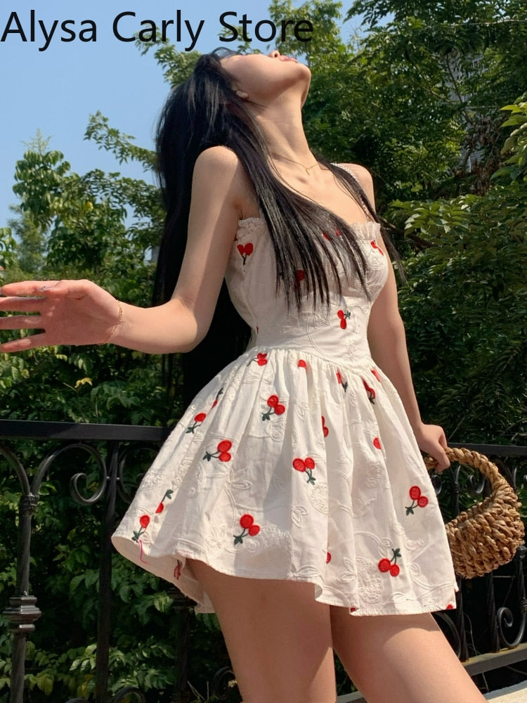 2022 Summer Casual Party Strap Dress Women White Sexy Elegant Fairy Mini Dresses Female High Waist Holiday Evening Beach Dress