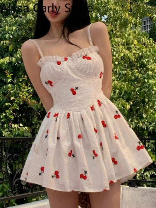 2022 Summer Casual Party Strap Dress Women White Sexy Elegant Fairy Mini Dresses Female High Waist Holiday Evening Beach Dress