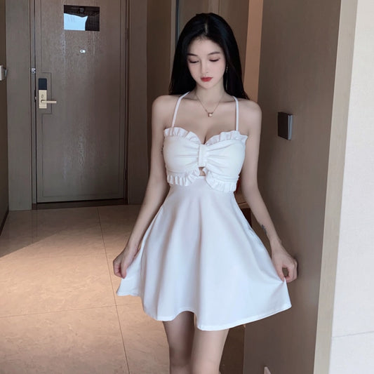 #3142 Black White Pink Short Party Club A-line Dress Sexy Hollow Out V-neck Strapless Camisole Dresses Female Backless Summer