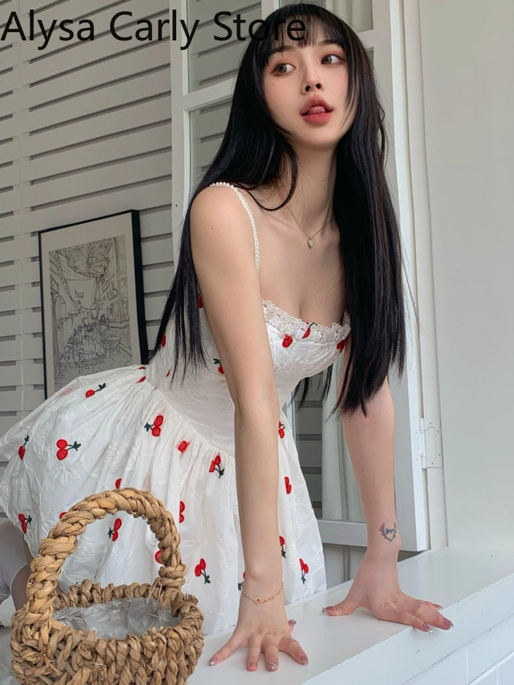 2022 Summer Casual Party Strap Dress Women White Sexy Elegant Fairy Mini Dresses Female High Waist Holiday Evening Beach Dress