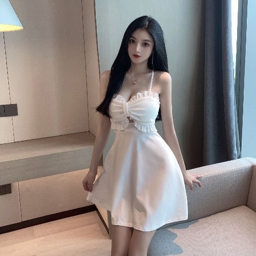 #3142 Black White Pink Short Party Club A-line Dress Sexy Hollow Out V-neck Strapless Camisole Dresses Female Backless Summer