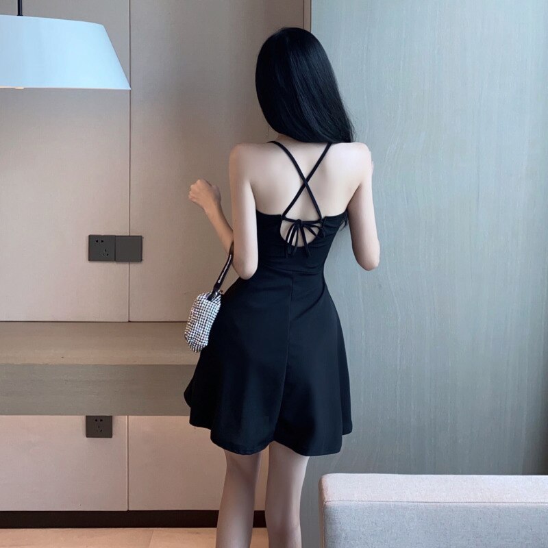 #3142 Black White Pink Short Party Club A-line Dress Sexy Hollow Out V-neck Strapless Camisole Dresses Female Backless Summer