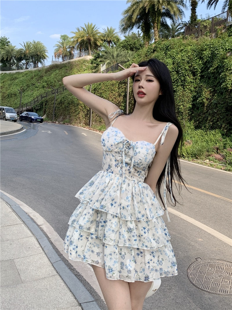 Floral Y2K Mini Dress Corset Off Shoulder Women Ruffle Sexy Puff Sleeve Summer 2022 Streetwear Chic Party Vestidos New Beach