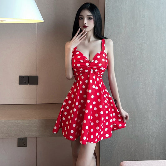 #3207 Polka Dot Printed Mini Dress A-line Sexy High Waist Camisole Dress Female Backless Sexy Party Dress Women Black White Red